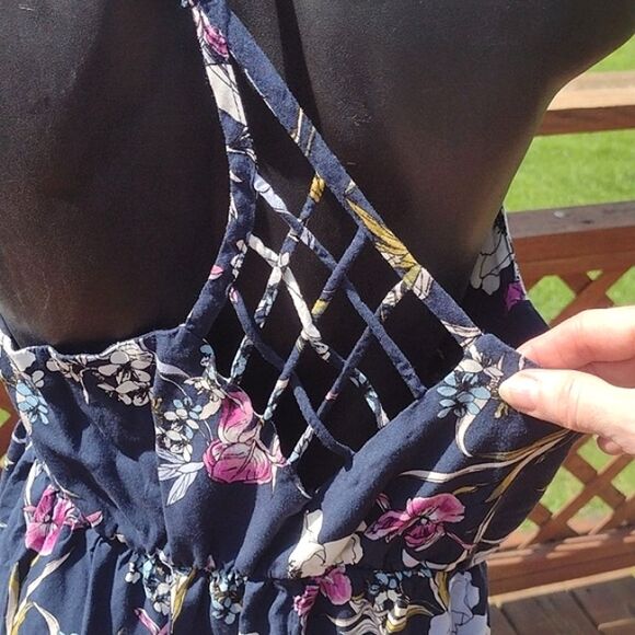 Maurices Navy Blue Sundress with Floral Print and Strappy Back Size Large - Picture 6 of 11